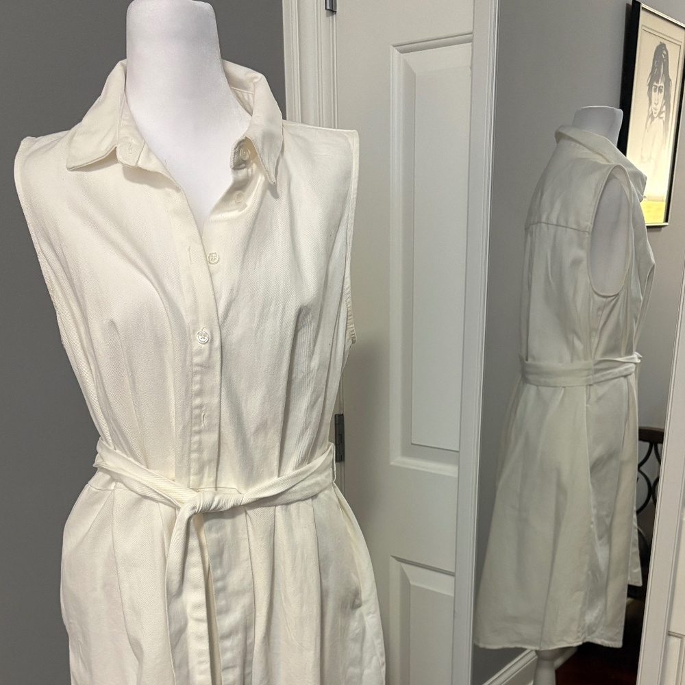 Who What Wear White Sleeveless Button Down Midi Sundress with Pockets - Picture 1 of 13